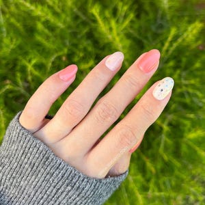 Timed Offer 4 For 3) Handmade Press On Peach Gold Foil Gel Acrylic Nails image 4