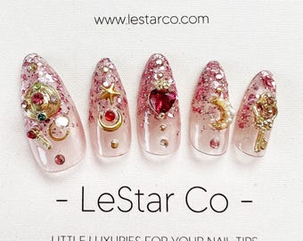 Timed Offer 4 For 3) Handmade Press On Star Moon Gel Acrylic Nails