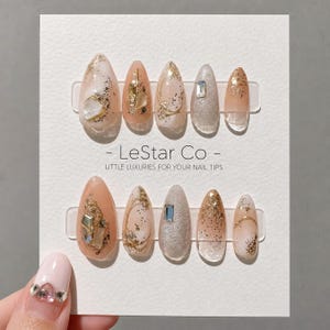 Timed Offer 4 For 3) Handmade Press On Gemstone Romance  Gel Acrylic Nails
