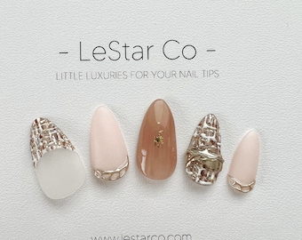 Handmade Press On Pink Woven Short Almond Gel Acrylic Nails 4for3 Timed Offer