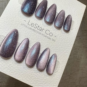 Reusable This is our place Purple Cat Eye Effect | Nails Premium Press on Nails Gel Manicure Handprint Pressons Handmade| Lestarco  WM878