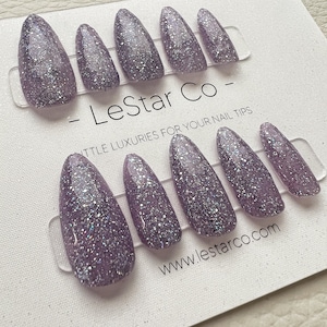 Reusable Purple Dream Glitter | Premium Press on Nails Gel Manicure | Fake Nails | Handmade Gel Nail Artist faux nails 135TMR