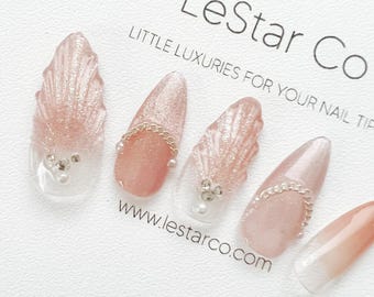 Timed Offer 4 For 3) Handmade Press On Pink Mermaid Pressons Gel Nails