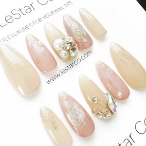 Handmade Pearl Gem Press On Nails: Customizable Gel False Nails