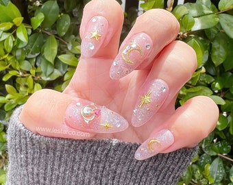 Reusable Star Moon Inspired | Premium Press on Nails Gel Hand Painted Pressons Customizable Colorful Gel Nail Artist faux nails 139zz