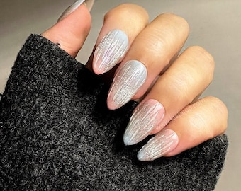 Timed Offer 4 For 3) Handmade Press On Pastel Ice Drizzle Gel Acrylic Nails