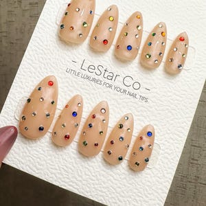 Rainbow Crystal Press On Nails: Handmade Gel Manicure