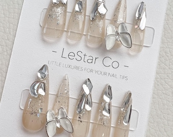 Timed Offer 4 For 3) Handmade Press On Butterfly Gem Gel Nails