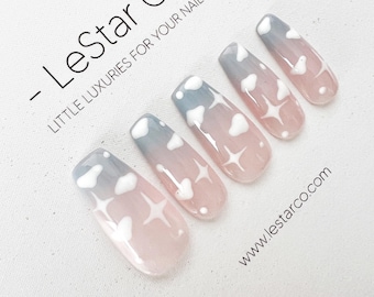 Timed Offer 4 For 3) Handmade Press On Sky Cloud Gel Acrylic Nails
