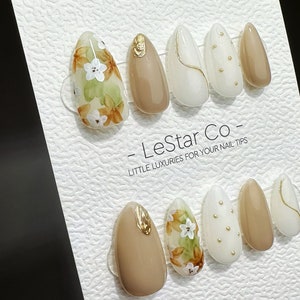 Reusable Moring Garden | Premium Handmade Press on Nails Gel | Fake Nails | Cute Fun Colorful Gel Nail Artist faux nails QN635