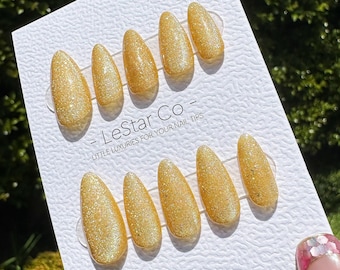 Timed Offer 4 For 3) Handmade Press On Honeycomb Orange Cat Eye Gel Nails