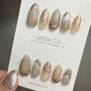 Reusable Be Together Cat-Eye Effect| Premium Press on Nails Gel Hand Painted Pressons Customizable Gel Nail Artist faux nails TMR378