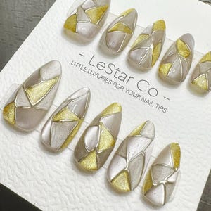 Golden Shards Press On Nails: Handmade Reusable Gel Faux Nails