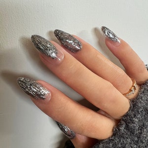 Metallic Silver Press On Nails: Handmade Faux Gel Nails
