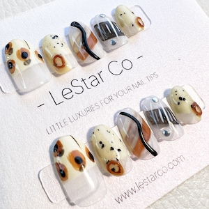 Reusable Abstract Premium Press on Nails Gel Manicure Hand Painted Pressons Handmade | Lestarco faux nails XWZ107