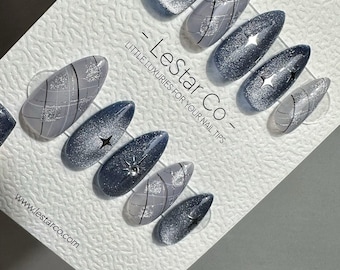 Timed Offer 4 For 3) Handmade Press On Starry Gel Acrylic Nails