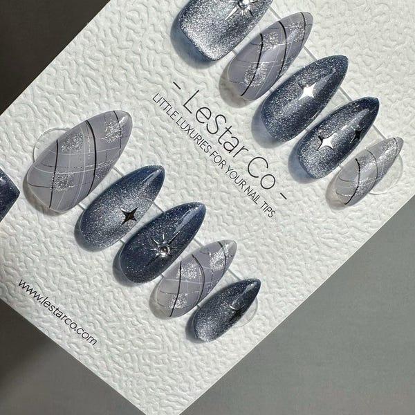 Timed Offer 4 For 3) Handmade Press On Starry Gel Acrylic Nails