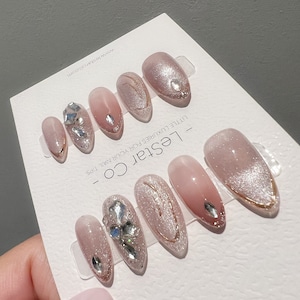 Reusable Shimmering Stone|Premium Handmade Press on Nails Gel | Fake Nails | Cute Pressons Nail Artist faux nails