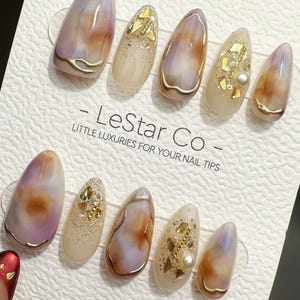 Reusable Gilded Rose Quartz QN650 | Handmade Press On Gel Acrylic Nails | 4for3 Timed Offer