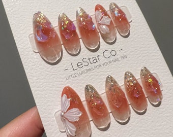 Reusable Sparkling Bloom | Premium Press on Nails Gel | Fake Nails | Cute Fun Colorful Gel Nail Artist faux nails BB249