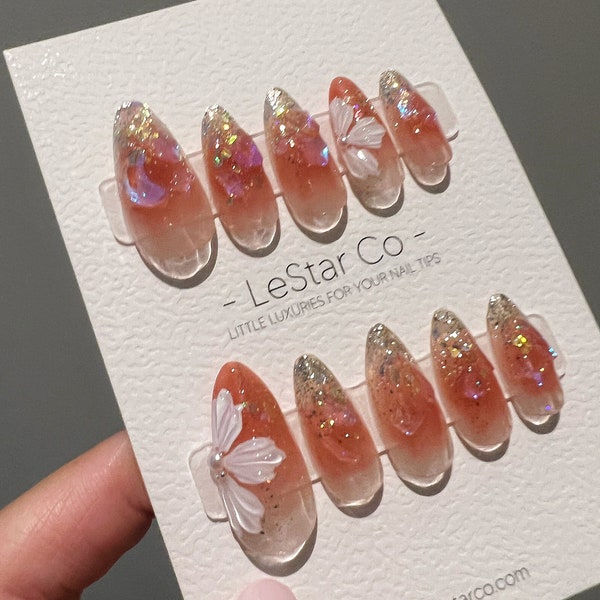 Herbruikbare sprankelende bloei | Premium Press-on-Nails-gel | Nepnagels | Leuke leuke kleurrijke gel nail artist kunstnagels BB249