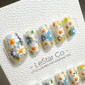Handmade Press On Daisy Gel Acrylic Nails 4for3 Timed Offer