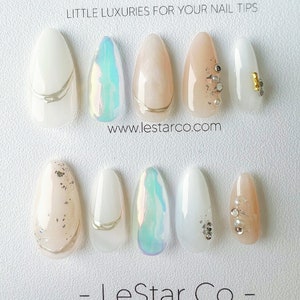Handmade Misty Opal Press On Nails: Customizable Gel False Nails