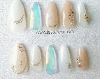 Reusable Misty Opal | Premium Press on Nails Gel | Fake Nails | Cute Fun Colorful Gel Nail Artist faux nails BB316