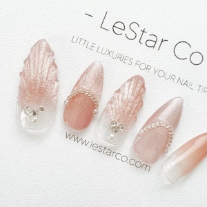 Reusable Pink Mermaid | Premium Press on Nails Gel Hand Painted Pressons Customizable Gel Nail Artist faux nails BB311
