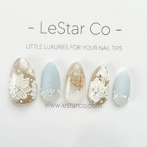 Frosty Blossom reutilizable / Premium Press on Nails Gel Pintado a mano Pressons Gel personalizable Nail Artist uñas falsas ML300