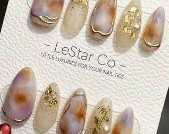 Handmade Rose Quartz Swirl Press On Nails – Reusable Gel Acrylic Manicure