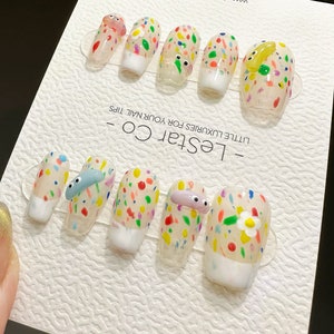 Reusable Slime Festival | Premium Press on Nails Gel Manicure | Fake Nails | Handpainted by Professional Nail Faux Nails YR583
