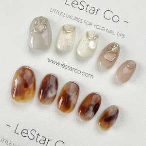Reusable Mineral Bloom Nail Set| Premium Handmade Press on Nails Gel | Fake Nails | Cute Pressons Gel Nail Artist faux nails
