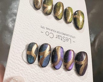 Handmade Cat-Eye Color Shifting Press On Nails – Gel Acrylic Tips