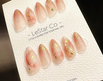 Handmade Sunset Fake Stars Press On Nails – Gel Acrylic Manicure Set