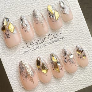 Golden Mirage Press On Nails: Handmade Gel Fake Nails