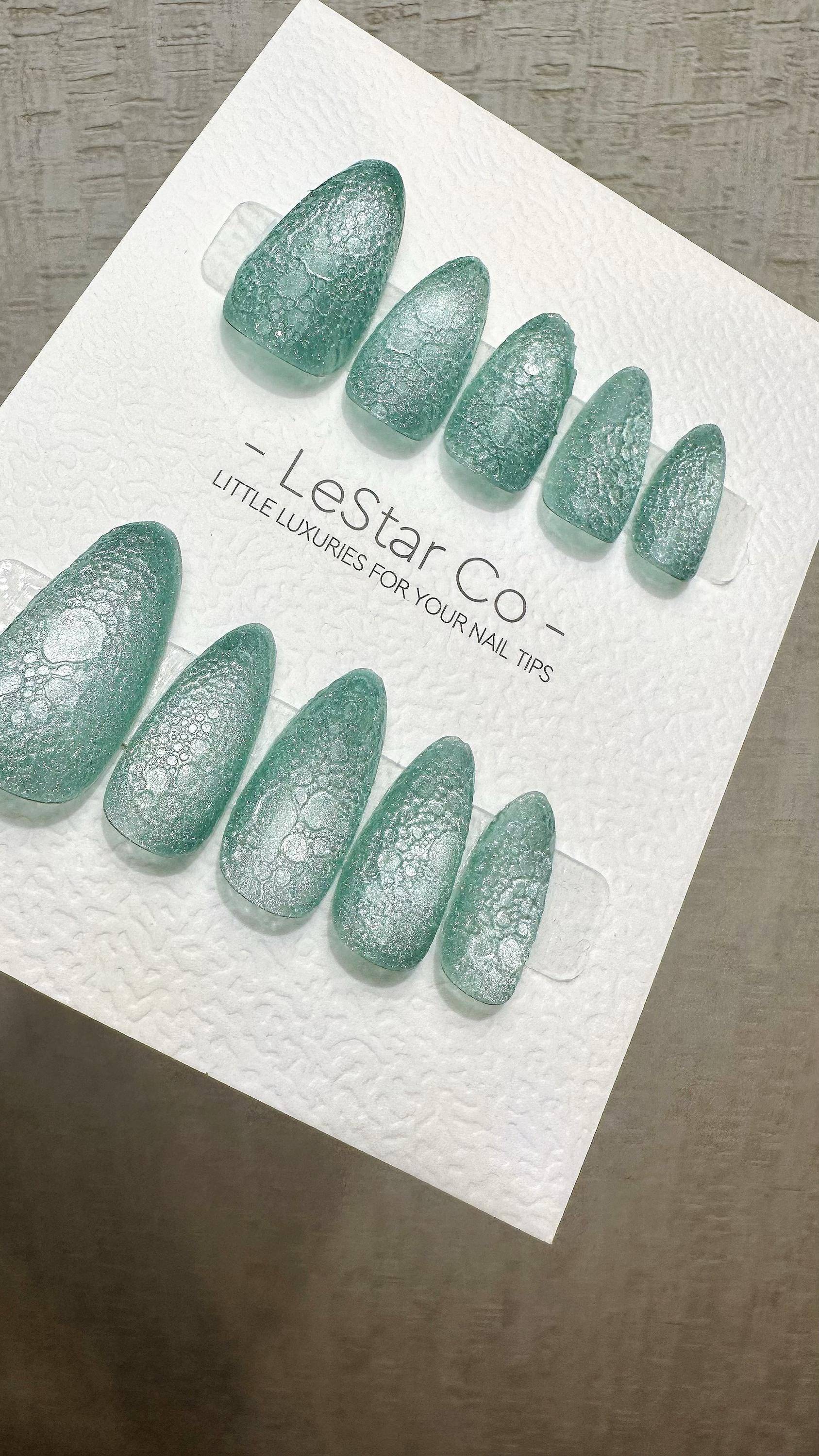 Reusable Aqua Mirage Cat Eye Effect | Premium Press on Nails Gel Hand Painted Pressons Customizable Gel Nail Artist fake nails WM936