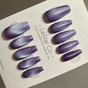 Reusable Lavender Lustre Purple Cat eye | Nails Premium Press on Nails Gel Manicure Handprint Pressons Handmade | Lestarco faux nails TMR516