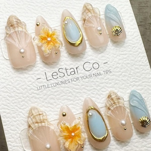 Handmade Press On Coastal Chic Gel Acrylic Nails 4for3 Timed Offer