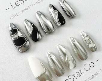 Timed Offer 4 For 3) Handmade Press On Metallix Cyber Gel Acrylic Nails