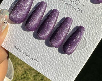 Reusable Grape Glitter Cat Eye | Handmade Press On Gel Acrylic Nails | 4for3 Timed Offer