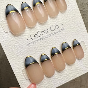 Handmade Press On Eclipse French Tip Gel Acrylic Nails 4for3 Timed Offer