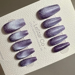 Wielorazowe, lawendowe, kocie oko | Ręcznie robione, żelowe, akrylowe paznokcie | Oferta czasowa 4 za 3