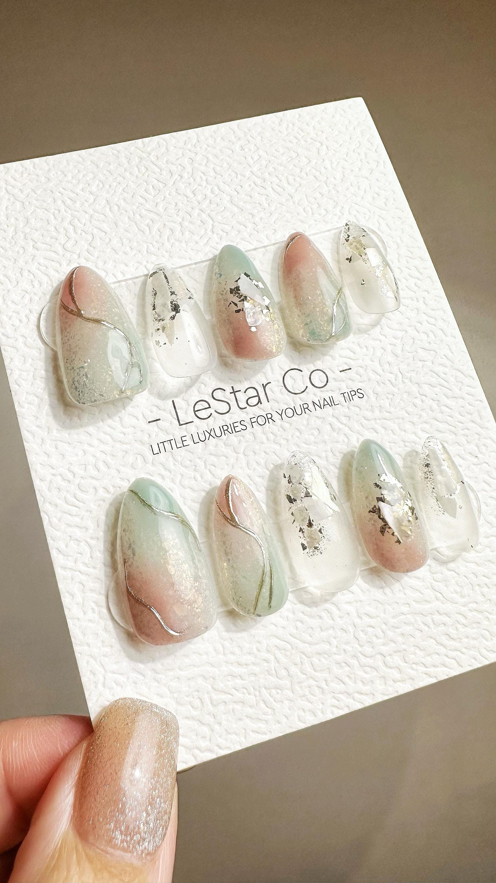 Reusable Opalescent Dreamscape Water Color Effect| Premium Press on Nails Gel Hand Painted Pressons Customizable Gel Nail faux nails QN783