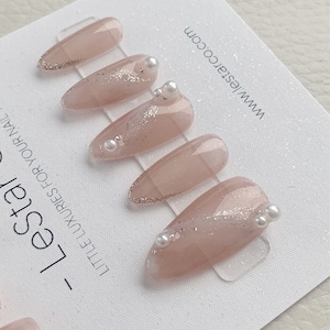 Reusable Pearl|Premium Handmade Press on Nails Gel | Fake Nails | Cute Pressons Nail Artist faux nails
