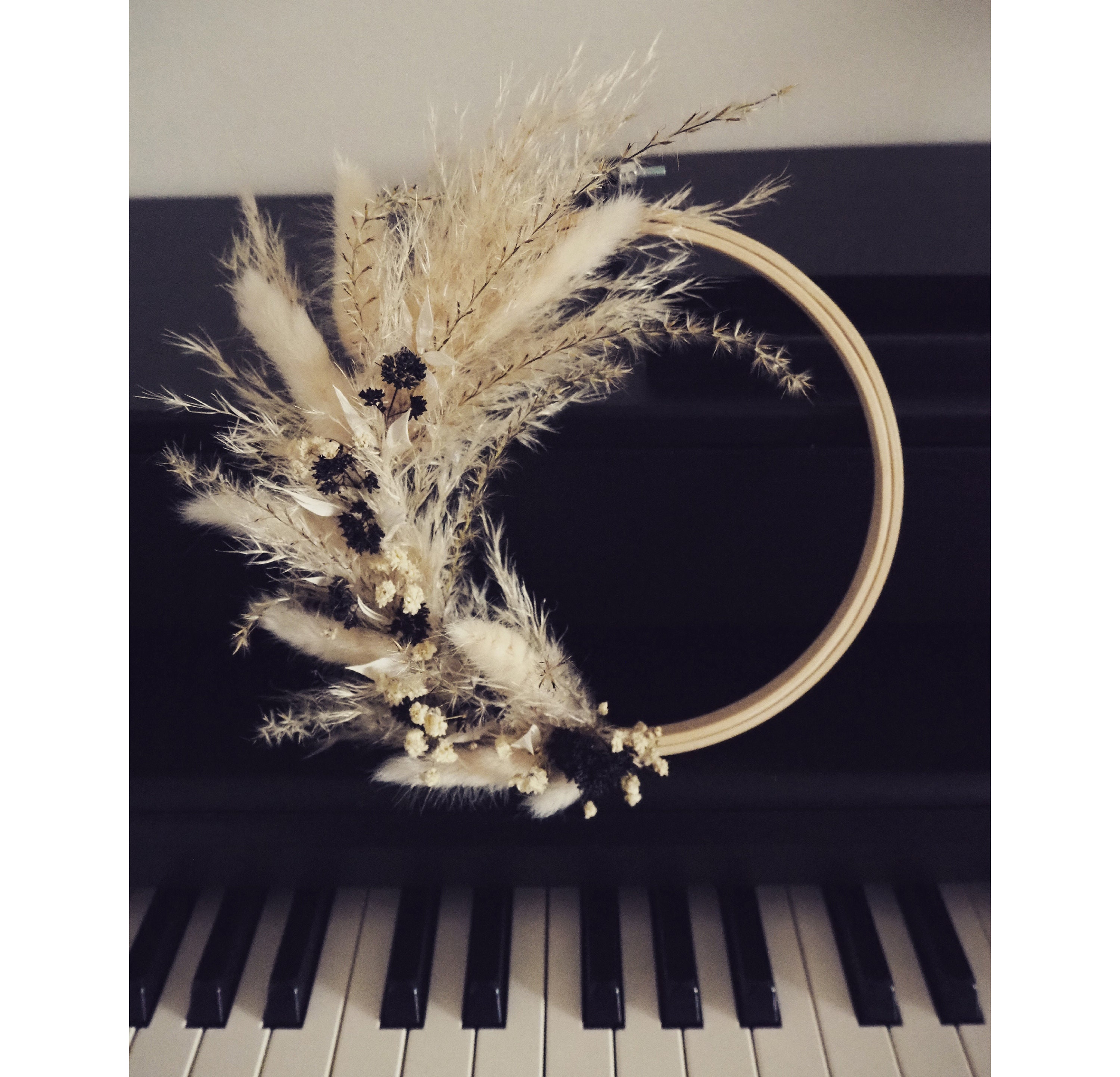 Couronne Fleurs Séchées Tendance Noir et Blanc B&w