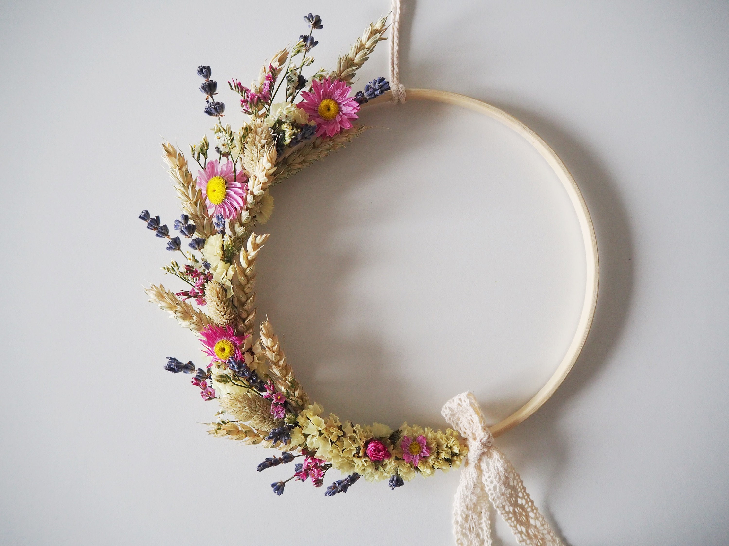Couronne Fleurs Séchées Création Florale Champêtre Printemps
