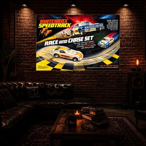 Vintage Matchbox Speedtrack Race and Chase Set Poster 24" x 16" • 1978 Slot Car Racing Wall Art • Retro Toy Room Garage Print