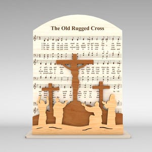 The Old Rugged Cross Inspirational Sign - Wooden Home Decor With Music Notes - Faith-Based Art