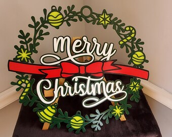 Couronne de Noël - Couronne de Noël pour porte d'entrée - Panneau de Noël - Nom de famille - Noël - Décoration de Noël